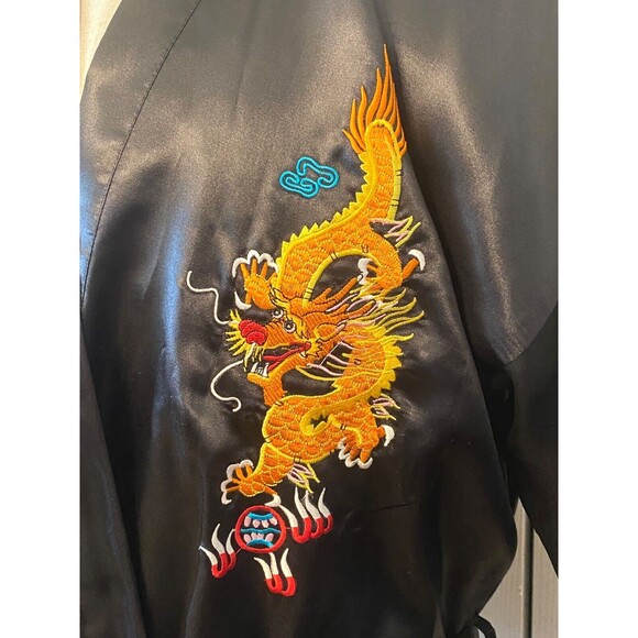 NEW Vtg Huahong Mei Satin Embroidered Kimono Robe XL Black Multi Asian Dragons - Picture 6 of 10